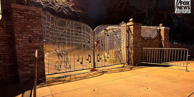 The gates outside Graceland in Memphis, Tennessee on the night of Lisa Marie Presley's death.