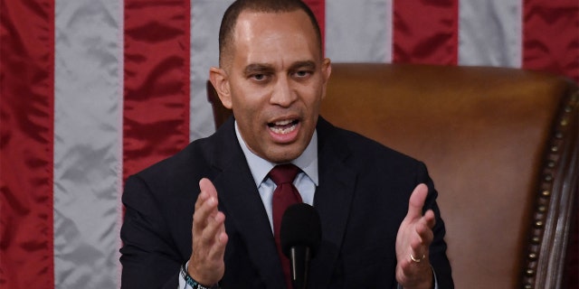 Minority Leader Hakeem Jeffries speaks after Kevin McCarthy was elected speaker on the 15th ballot at the U.S. Capitol, Jan. 7, 2023.