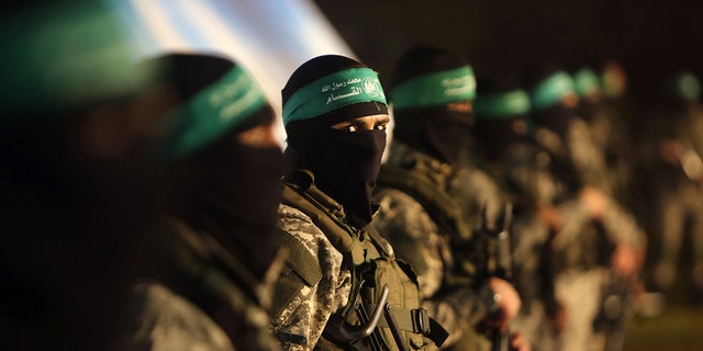 Palestinian members of the Ezzedine al-Qassam Brigades, the armed wing of the Hamas movement, take part in a gathering on Jan. 31, 2016 in Gaza city.