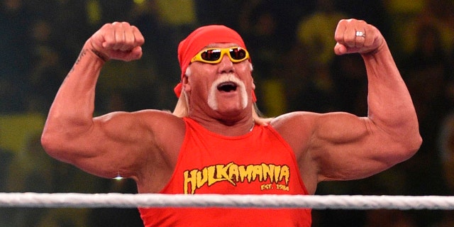 Wrestling legend Hulk Hogan waves to the crowd during the World Wrestling Entertainment (WWE) Crown Jewel pay-per-view at the King Saud University Stadium in Riyadh on November 2, 2018.