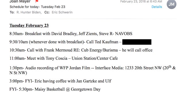 Hunter Biden's Feb. 23, 2016 schedule from Mayer shows a meeting with Zients, David Bradley and Steve Ricchetti.