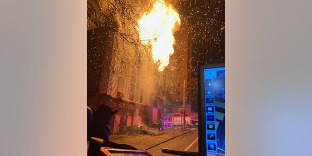View from first engine that arrived at the scene of the fire.