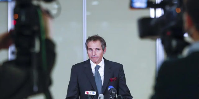 Director General of the International Atomic Energy Agency Rafael Mariano Grossi gives a press conference at Vienna Airport upon his return from Tehran, Iran, in Vienna, Austria, March 5, 2022.