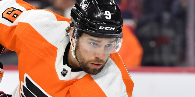 January 11, 2023;  Philadelphia, Pennsylvania, United States;  Philadelphia Flyers defenseman Ivan Provorov (9) playing against the Washington Capitals at the Wells Fargo Center.