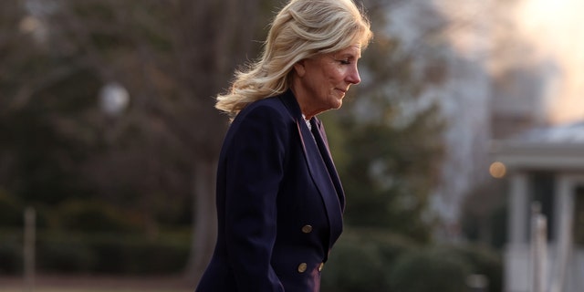 First Lady Jill Biden departs the White House on Jan. 11, 2023, in Washington, D.C. 