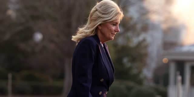 First Lady Jill Biden departs the White House on Jan. 11, 2023, in Washington, D.C.