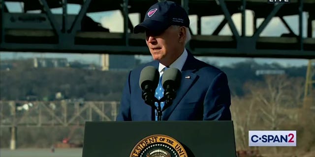 President Joe Biden gave a speech outside a Kentucky bridge on Wednesday.