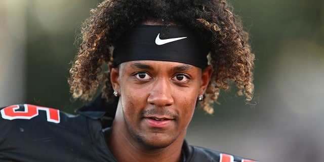 Pittsburg quarterback Jaden Rashada (5) warms up before the start of their game against McClymonds at Pittsburg High School in Pittsburg, Calif., on Sept. 30, 2022.