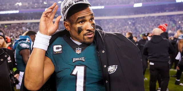 Eagles quarterback Jalen Hurts after defeating the San Francisco 49ers for the NFC Championship on Sunday, January 29, 2023, in Philadelphia.