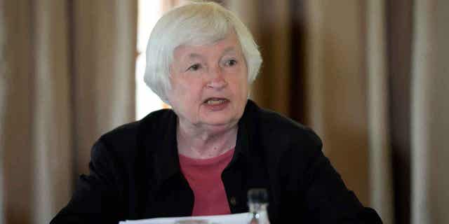 U.S. Treasury Secretary Janet Yellen speaks during a roundtable discussion at Dinokeng Game Reserve in Hammanskraal, north of Pretoria, South Africa, Wednesday, Jan. 25, 2023, as part of a Treasury ten-day tour of Africa, with stops in Senegal, Zambia and South Africa. (AP Photo/Themba Hadebe)