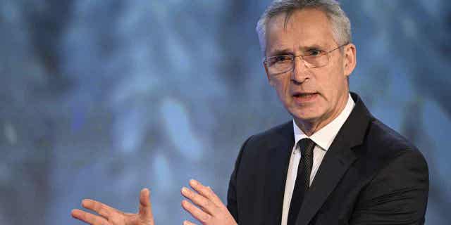 NATO Secretary General Jens Stoltenberg speaks during the annual Society and Defence Conference in Salen, Sweden, on Jan. 8, 2023. 