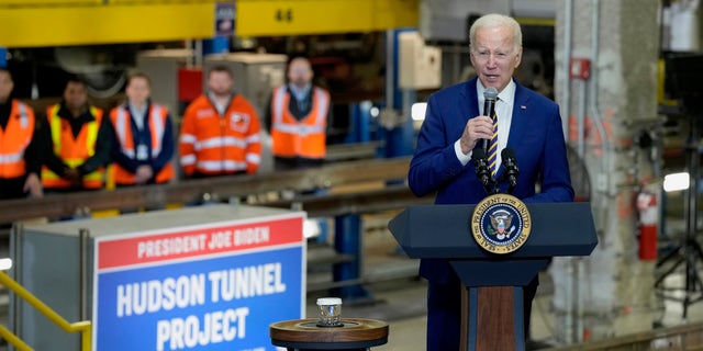 President Joe Biden speaks at the construction site of the Hudson Tunnel Project in New York, Tuesday, Jan. 31, 2023, during an event on infrastructure. (AP Photo/Susan Walsh)