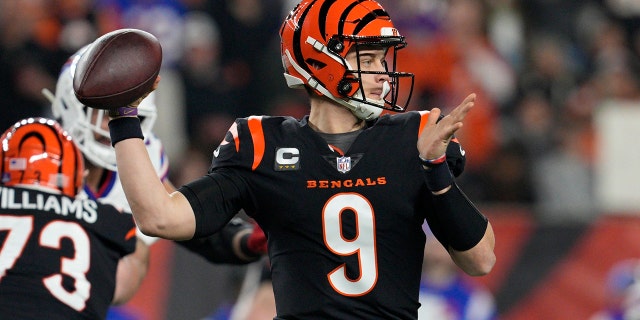 Bengals quarterback Joe Burrow throws against the Buffalo Bills, Monday, Jan. 2, 2023, in Cincinnati.