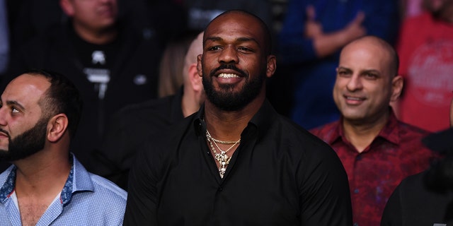 Jon Jones smiles after Jan Blachowicz defeated Corey Anderson by KO during the UFC Fight Night event at Santa Ana Star Center on Feb. 15, 2020, in Rio Rancho, New Mexico.