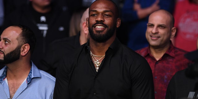Jon Jones smiles after Jan Blachowicz defeated Corey Anderson by KO during the UFC Fight Night event at Santa Ana Star Center on Feb. 15, 2020, in Rio Rancho, New Mexico.
