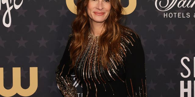 Julia Roberts wore a Schiaparelli gown on the red carpet in Century City on Sunday night.