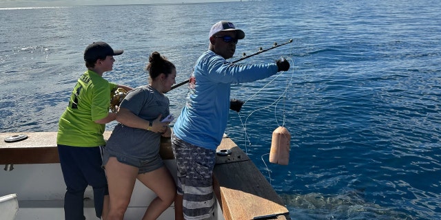 Campbell Keenan and his family reeled in a great white shark off the coast of Fort Lauderdale, Florida