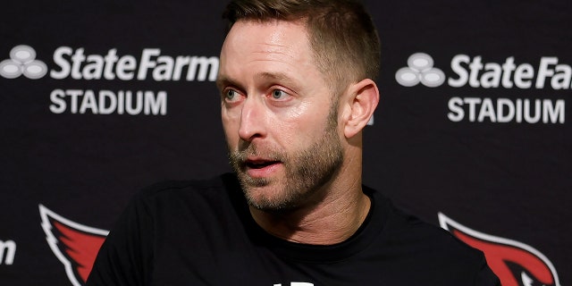 Arizona Cardinals head coach Kliff Kingsbury speaks at a news conference after the team's loss to the San Francisco 49ers in Santa Clara, California, Sunday, Jan. 8, 2023.