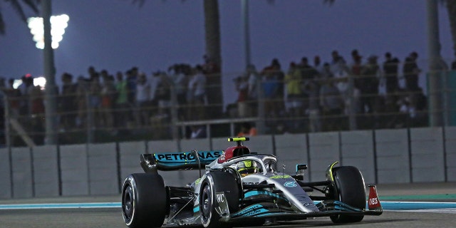 Lewis Hamilton of Great Britain Mercedes AMG Petronas F1 Team W13 during the F1 Grand Prix of Abu Dhabi at Yas Marina Circuit on Nov. 20, 2022 in Abu Dhabi, United Arab Emirates.