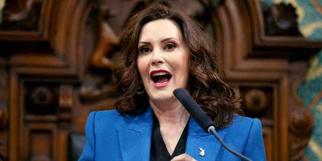Michigan Gov. Gretchen Whitmer delivers her State of the State address on Jan. 25, 2023, at the state Capitol in Lansing, Michigan.