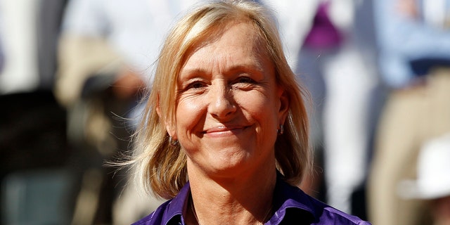 Former tennis player Martina Navratilova attends the trophy ceremony after Serena Williams of the U.S. won her women's singles final match against Lucie Safarova of the Czech Republic at the French Open tennis tournament at the Roland Garros stadium in Paris, France, June 6, 2015.