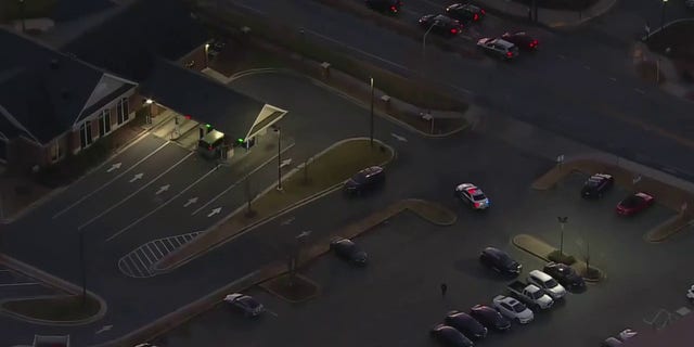 A Hyattsville, Md., bank is seen from above Monday after police say a Brink's armored truck was robbed.