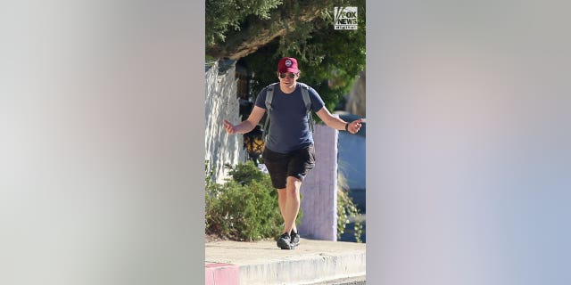 Matt Hutchins takes an energetic walk in Los Angeles on Saturday, January 21, 2023. Hutchins is the widow of Halyna Hutchins who was shot dead on the set of Rust, for which actor, Alec Baldwin has been charged with involuntary manslaughter.