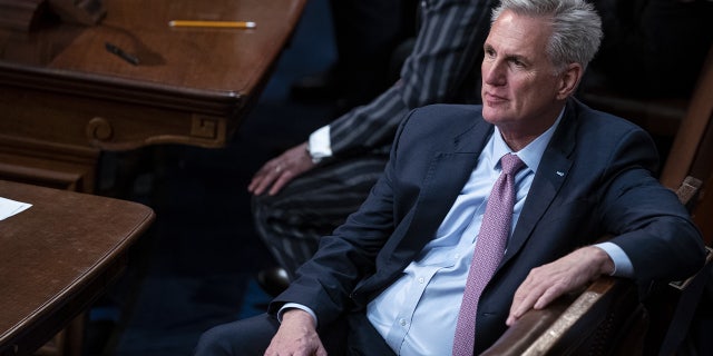 Kevin McCarthy, a Republican from California, during a meeting of the 118th Congress in the House Chamber at the US Capitol in Washington, DC, US, on Friday, Jan. 6, 2023. 