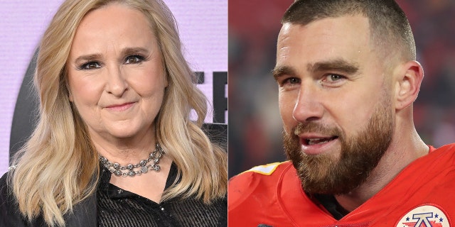 Melissa Etheridge, left, and Travis Kelce in a split photo.