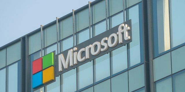 A corporate signage is seen at the Microsoft India Development Center of Microsoft Corporation in Noida, India, Friday, November 11, 2022. 