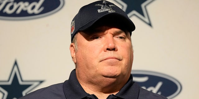 Dallas Cowboys head coach Mike McCarthy speaks at a news conference after an NFL divisional round football game against the San Francisco 49ers in Santa Clara, California on Sunday, January 22, 2023.