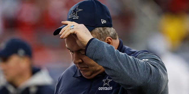 Dallas Cowboys head coach Mike McCarthy walks off the field after the first half of the San Francisco 49ers game in Santa Clara, California on Sunday, January 22, 2023.