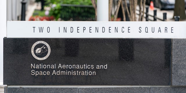 The NASA Headquarters sign stands on June 26, 2020, in Washington, D.C.