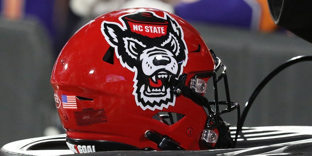 N.C. State helmet during their game against the Clemson Tigers on Oct. 1, 2022, at Clemson Memorial Stadium in South Carolina.