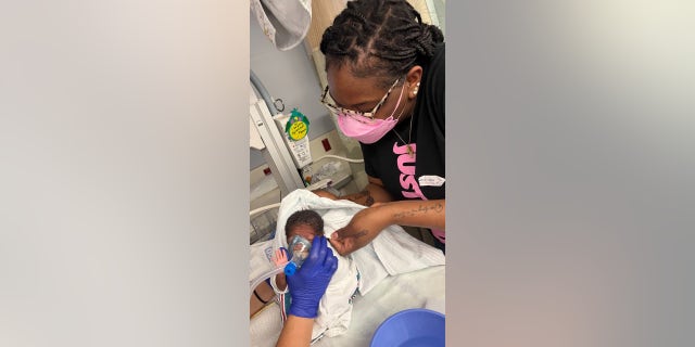 Amandy Omokore Allen is pictured next to her mother, Trurope, at Pediatric Neonatology and Ascension Seton Medical Center in Texas.