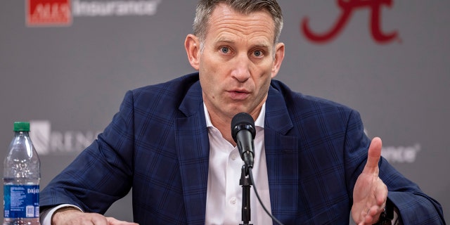 Alabama basketball head coach Nate Oats takes questions at his press conference Jan. 16, 2023, in Tuscaloosa, Ala.