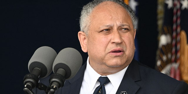 FILE: US Navy Secretary Carlos Del Toro speaks during the United States Naval Academy 2022 Graduation Ceremony at the Navy-Marine Corps Memorial Stadium in Annapolis, Maryland.