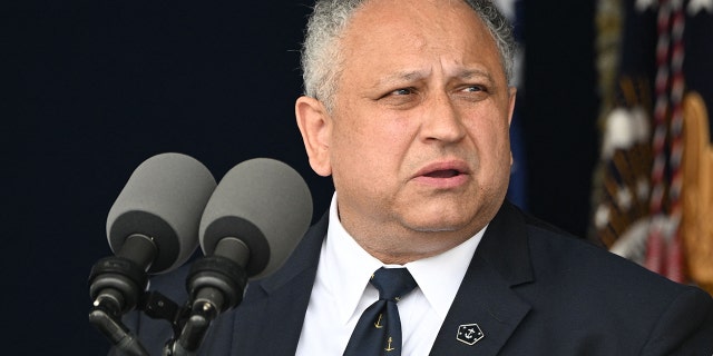 FILE: US Navy Secretary Carlos Del Toro speaks during the United States Naval Academy 2022 Graduation Ceremony at the Navy-Marine Corps Memorial Stadium in Annapolis, Maryland.