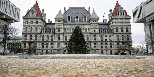 The New York state Capitol before Gov. Kathy Hochul delivers her State of the State address, Jan. 10, 2023, in Albany.