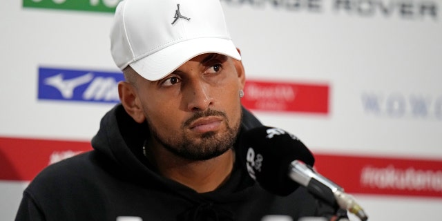 Nick Kyrgios of Australia speaks during a press conference after defeating Tseng Chun-Hsin of Taiwan during a singles match at the Rakuten Open tennis championships in Tokyo, Tuesday, Oct. 4, 2022.