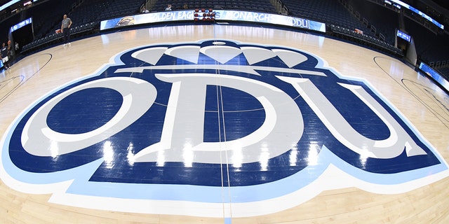 The Old Dominion Monarchs logo on the floor before a college basketball game against the Southern Miss Golden Eagles at the Ted Constant Contraction Center on March 6, 2019 in Norfolk, Virginia.