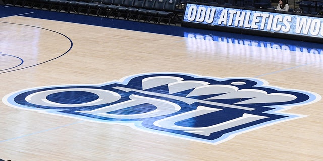 Side view of the Old Dominion Monarchs logo on the ground before a college basketball game against the Southern Miss Golden Eagles at the Ted Constant Convocation Center on March 6, 2019 in Norfolk, Virginia. 