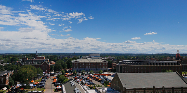 A view of the Oklahoma State Cowboys campus before a game against the Texas Tech Red Raiders on September 22, 2018 as seen from Boone Pickens Stadium in Stillwater, Oklahoma. (Photo by Brian Bahr/Getty Images)