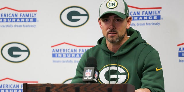Head coach Matt LaFleur of the Green Bay Packers talks after a game at Highmark Stadium Oct. 30, 2022, in Orchard Park, N.Y.