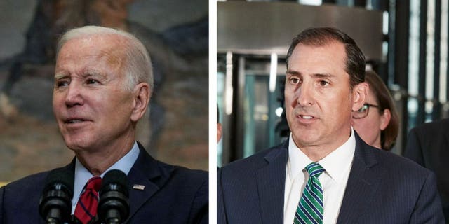 Collage de photos du président Joe Biden et du procureur américain John Lausch côte à côte