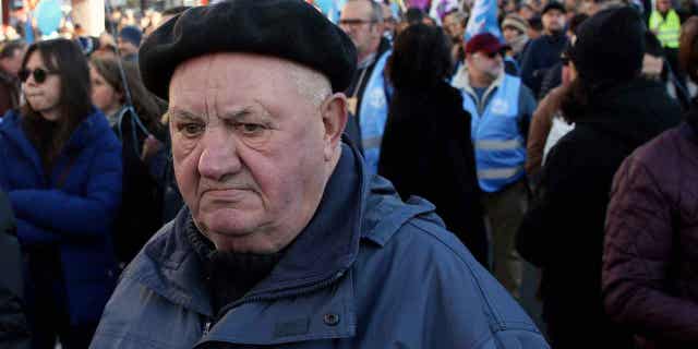 Protestors march in Bayonne, France, on Jan. 31, 2023. French labor leaders hope to bring more than 1 million demonstrators into the streets again in the latest clash with the government over plans to push back the retirement age.