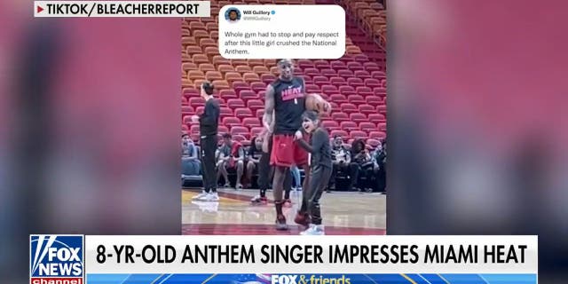 Young Pranysqa Mishra impressed members of the Miami Heat as she practiced singing the national anthem ahead of an NBA game.