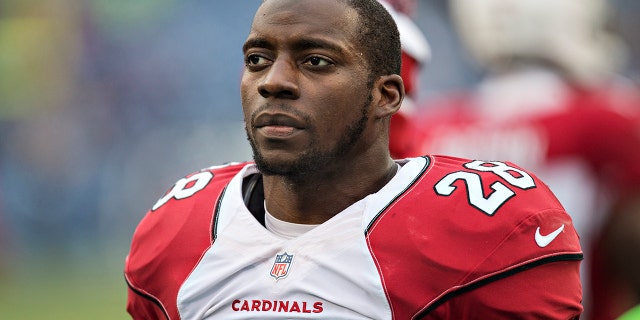 Rashard Mendenhall, #28 de los Arizona Cardinals, calienta antes de un partido contra los Tennessee Titans en el LP Field el 15 de diciembre de 2013 en Nashville, Tennessee.