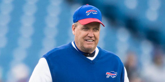 Head coach Rex Ryan of the Buffalo Bills watches warm-ups before the game between the Buffalo Bills and the Miami Dolphins on December 24, 2016, at New Era Field in Orchard Park, New York. 