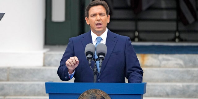 Florida Gov. Ron DeSantis speaks to the crowd after being sworn in to begin his second term during an inauguration ceremony outside the Old Capitol Tuesday, Jan. 3, 2023, in Tallahassee, Fla.